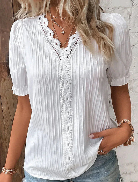 Lace detailed V-neckline summer Blouse for Women